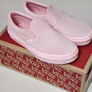 Girls English Rose Pink Suede Spring Classic Slip On Vans Shoes Sneakers Size 2